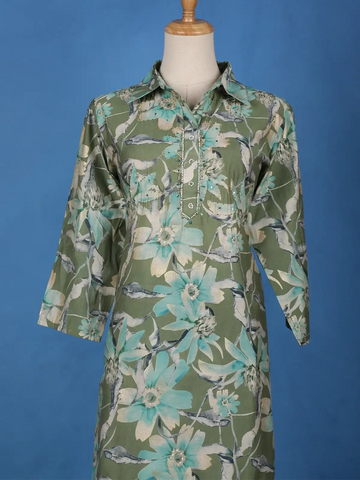 Green Floral Printed Cotton Salwar Suit - Diadem