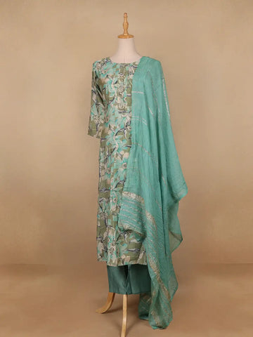 Green Floral Prints Cotton Straight Cut Salwar Suit - Diadem