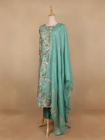 Green Floral Prints Cotton Straight Cut Salwar Suit - Diadem