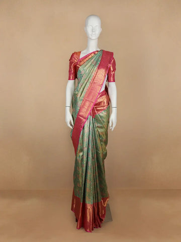 Green Floral Woven Pure Kanchipuram Tissue Silk Saree - Diadem