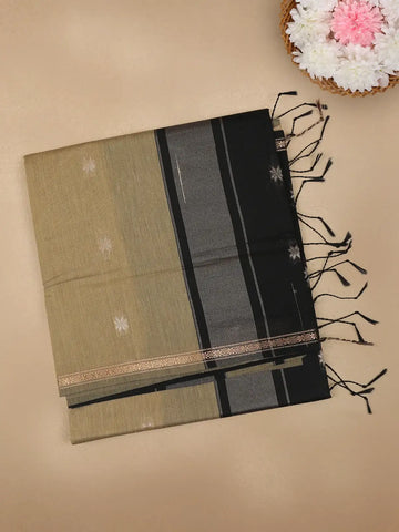 Green Floral Butta Fancy Cotton Saree - Diadem