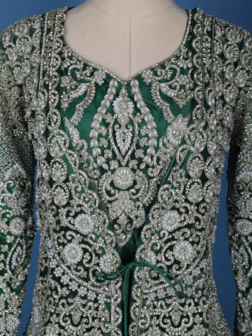 Green Stone And Floral Embroidery Net Bridesmaid Gown - Diadem