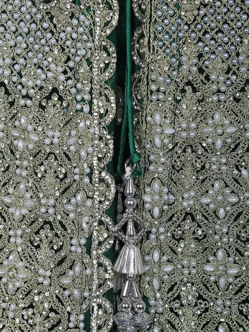 Green Stone And Floral Embroidery Net Bridesmaid Gown - Diadem