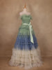 Green and Blue Ombre Tiered Ruffle Ball Gown in Tulle Net - Diadem