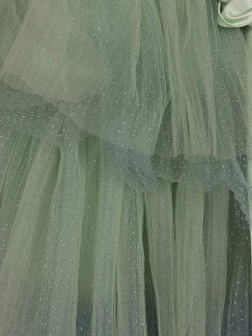 Green and Blue Ombre Tiered Ruffle Ball Gown in Tulle Net - Diadem