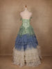 Green and Blue Ombre Tiered Ruffle Ball Gown in Tulle Net - Diadem
