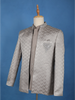 Grey Arrow Design Jacquard Men's Suit with Embroidered Collar and Pocket Detailing