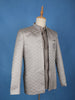 Grey Arrow Design Jacquard Men's Suit with Embroidered Collar and Pocket Detailing
