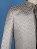 Grey Arrow Design Jacquard Men's Suit with Embroidered Collar and Pocket Detailing