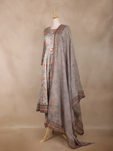 Grey Floral Design Cotton Palazzo Suit - Diadem