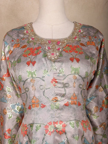 Grey Floral Design Cotton Palazzo Suit - Diadem