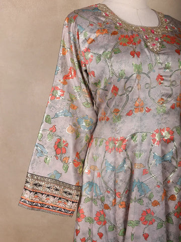 Grey Floral Design Cotton Palazzo Suit - Diadem