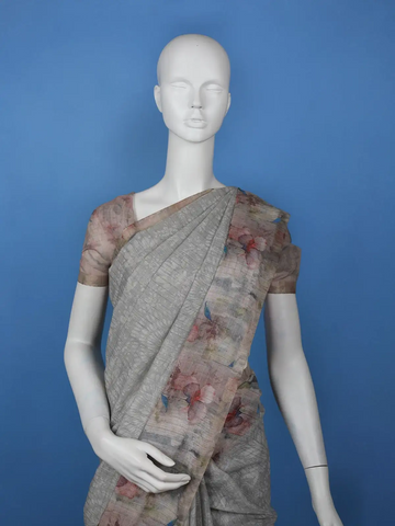 Grey Floral Design Tussar Silk Saree - Diadem