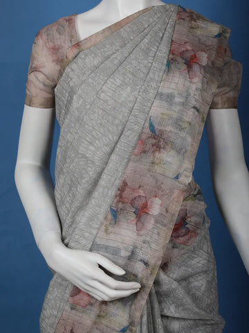 Grey Floral Design Tussar Silk Saree - Diadem