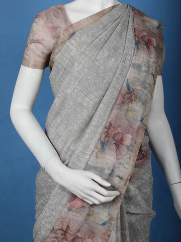 Grey Floral Design Tussar Silk Saree - Diadem