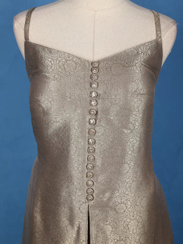 Grey Floral Design Woven Banarasi Silk Salwar Suit - Diadem