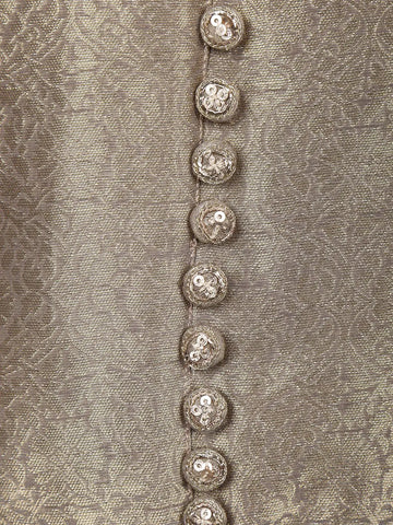 Grey Floral Design Woven Banarasi Silk Salwar Suit - Diadem