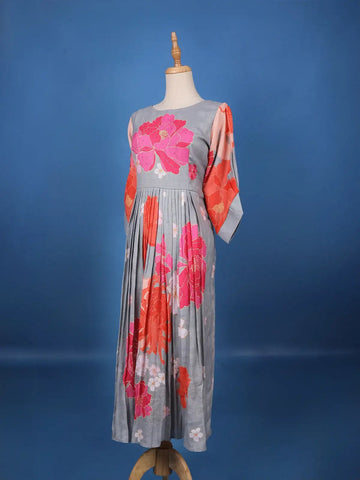 Grey Floral Designed Cotton Kurti - Diadem