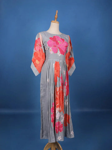 Grey Floral Designed Cotton Kurti - Diadem