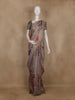 Grey Floral Printed Cotton Saree with Subtle Golden Zari Border