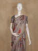 Grey Floral Printed Cotton Saree with Subtle Golden Zari Border