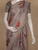 Grey Floral Printed Cotton Saree with Subtle Golden Zari Border