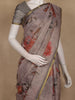 Grey Floral Printed Cotton Saree with Subtle Golden Zari Border