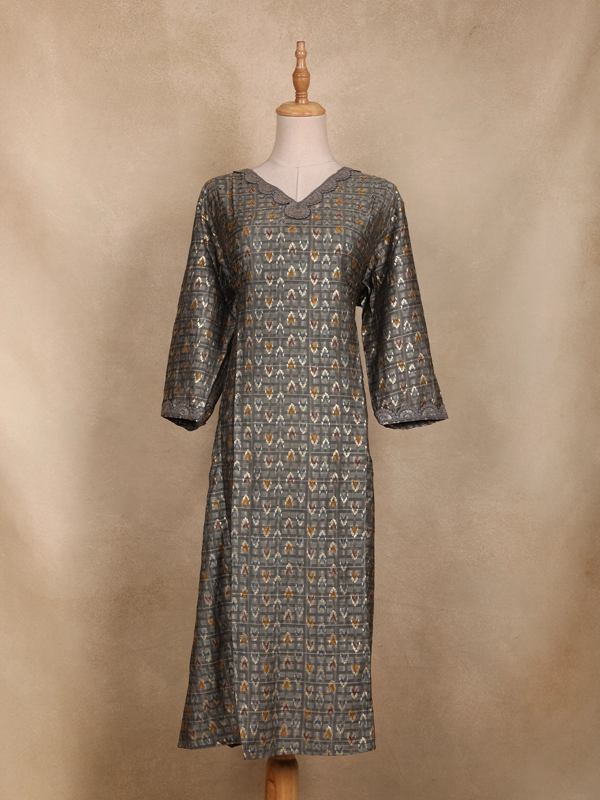Gray Ikat Design Rayon Kurti