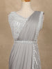 Grey Sequins Embroidered Lyrca Ready To Wear Saree With Designer Blouse