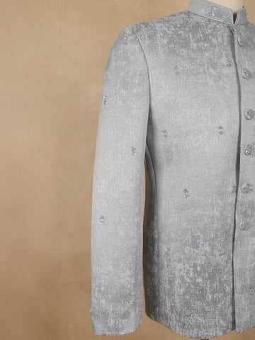 Grey Sequins Embroidered Viscose Men’s Suit - Diadem