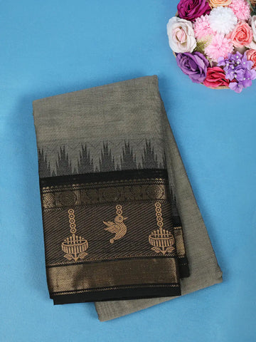Grey Solid Cotton Saree With Zari Woven Border - Diadem