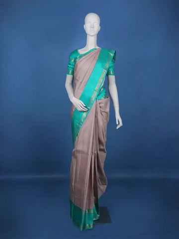 Grey Striped Woven Pure Kanchipuram Silk Saree - Diadem