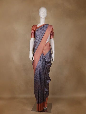 Gray Zigzag Design Tussar Silk Saree With Contrast Border - Diadem