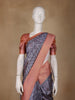 Gray Zigzag Design Tussar Silk Saree With Contrast Border - Diadem