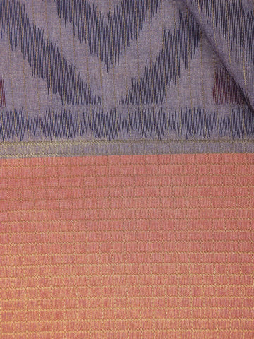 Gray Zigzag Design Tussar Silk Saree With Contrast Border - Diadem