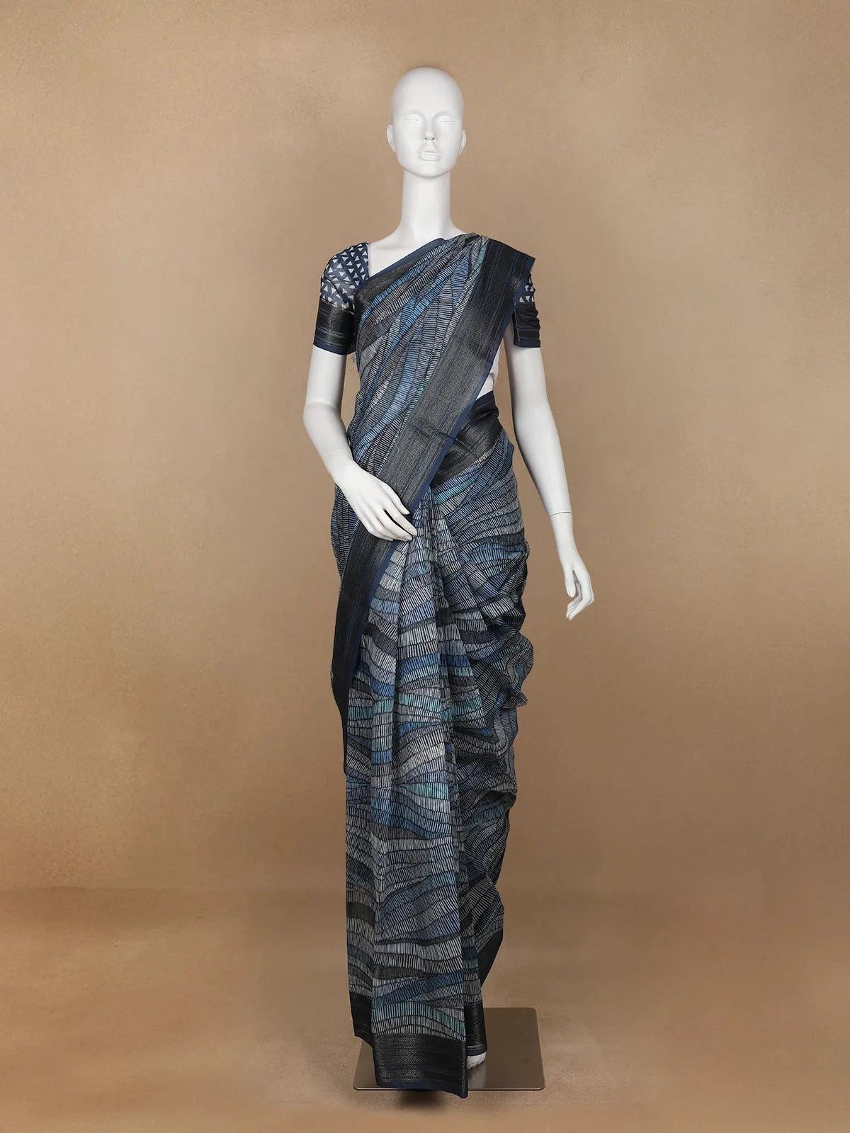 Grey Abstract Designed Chanderi Cotton Saree - Diadem