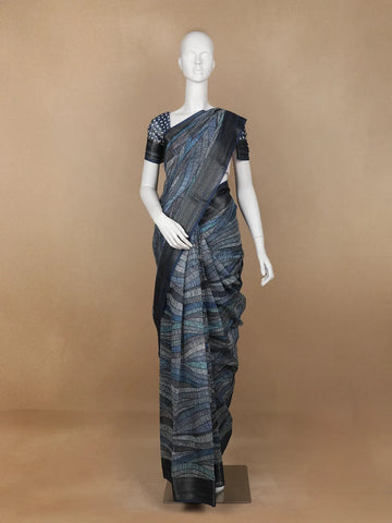Grey Abstract Designed Chanderi Cotton Saree - Diadem