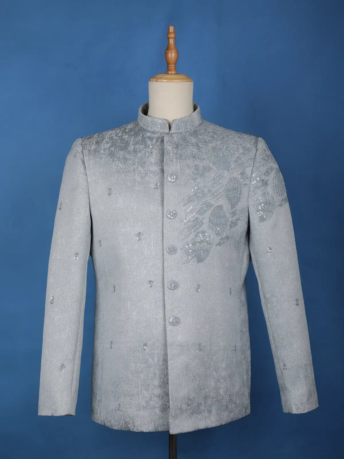 Grey Abstract Designed Jodhpuri Men's Suit - Diadem
