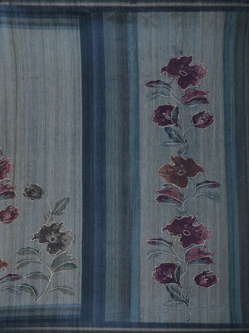 Grey Floral Designed Semi Tussar Saree - Diadem