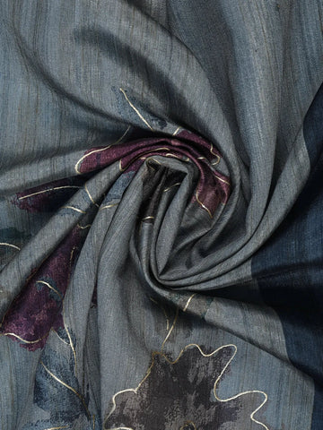 Grey Floral Designed Semi Tussar Saree - Diadem