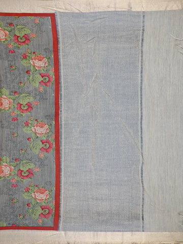 Grey Floral Designed Chanderi Cotton Saree - Diadem
