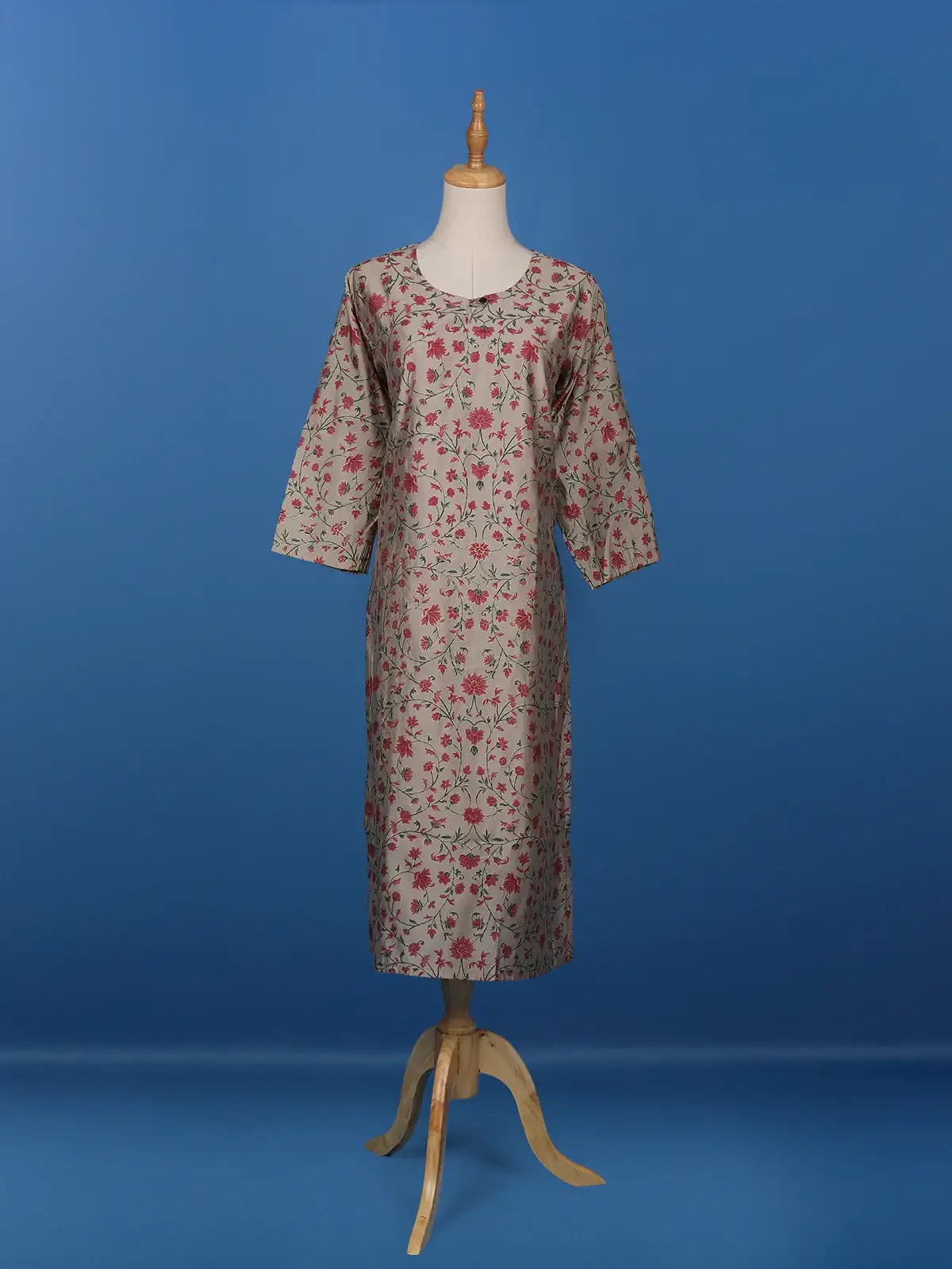 Grey Floral Designed Cotton Kurti - Diadem