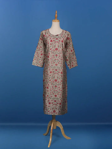 Grey Floral Designed Cotton Kurti - Diadem