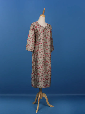 Grey Floral Designed Cotton Kurti - Diadem