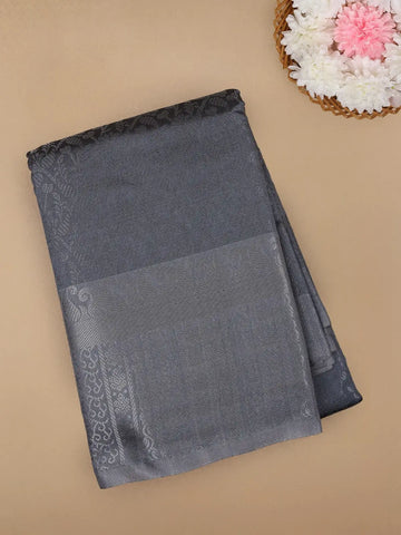 Grey Floral Designed Fancy Art Silk Saree - Diadem