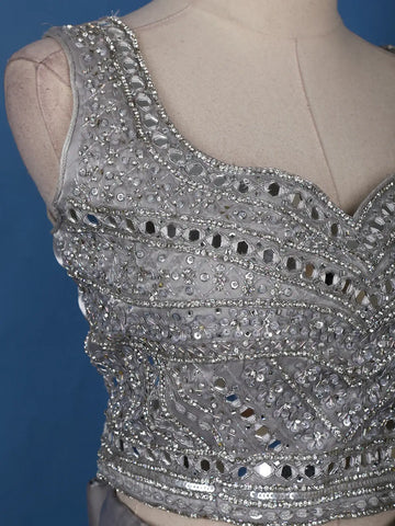 Grey Floral Designed Organza Bridesmaid Lehenga - Diadem