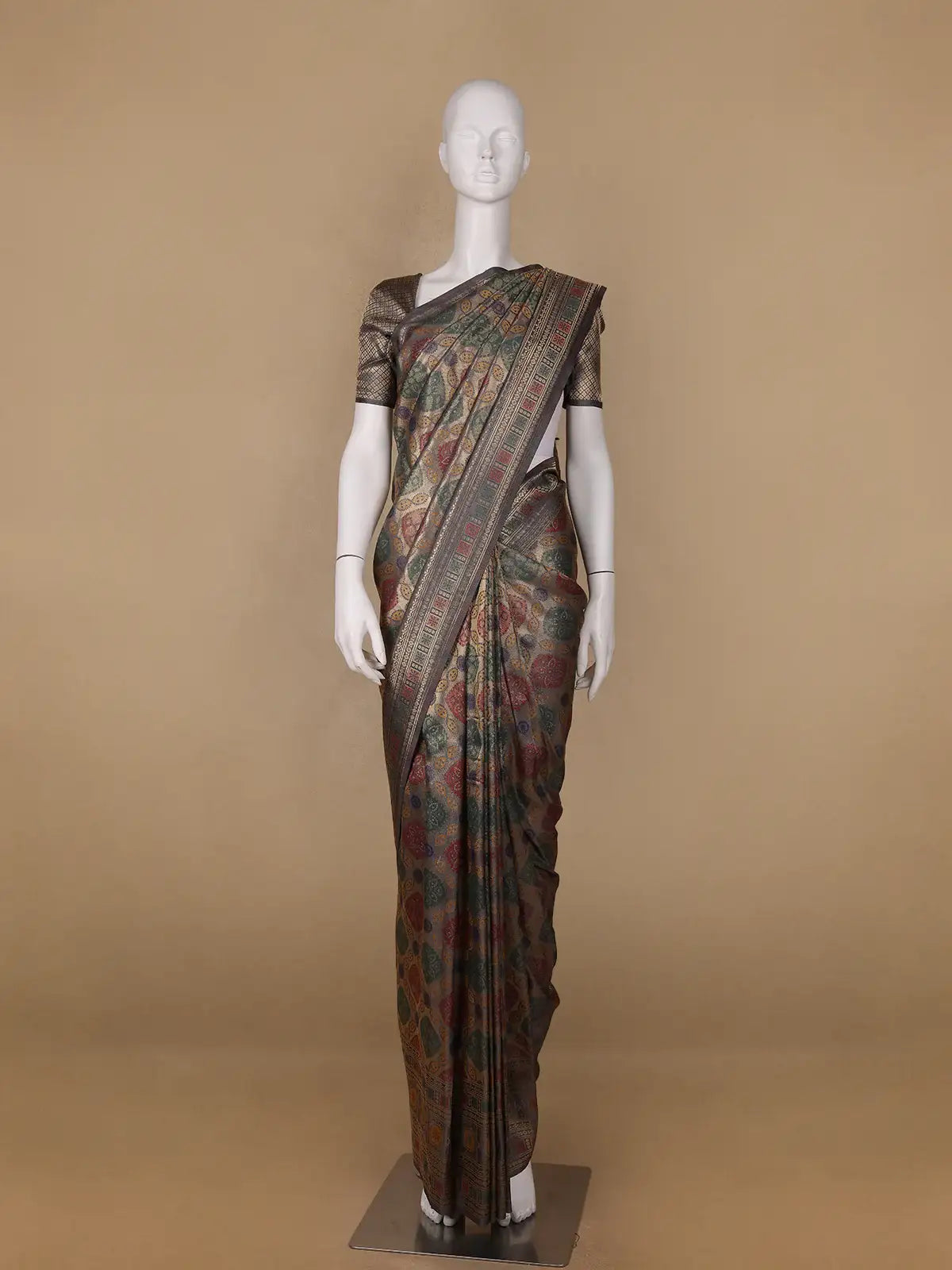 Grey Floral Designed Soft Silk Saree - Diadem