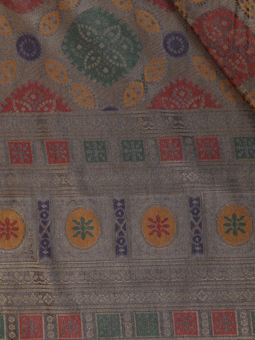 Grey Floral Designed Soft Silk Saree - Diadem