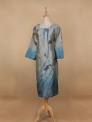 Grey Floral Printed Semi Silk Kurti - Diadem