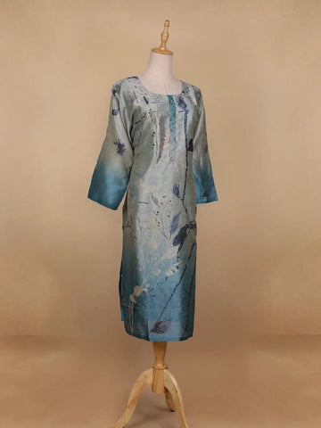 Grey Floral Printed Semi Silk Kurti - Diadem